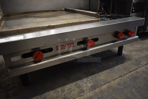 Stainless Steel Commercial Countertop Natural Gas Powered Flat Top Griddle w/ 2 Burners and Back Splash. - Image 4 of 5