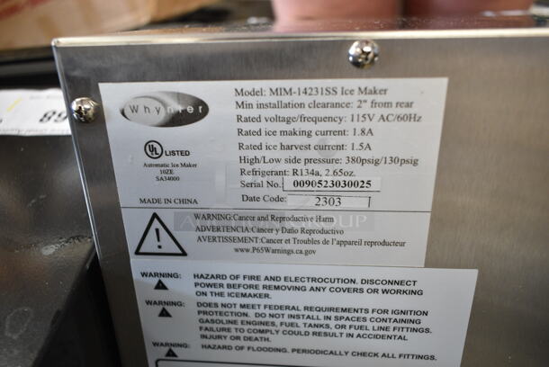 BRAND NEW SCRATCH AND DENT! Whynter MIM-14231SS Stainless Steel 14” Undercounter Automatic Marine Ice Maker 23lb Daily Output. 115 Volts, 1 Phase. Tested and Working! - Image 8 of 8