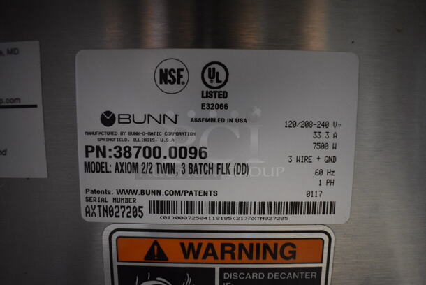 2017 Bunn CDBC 2/2 TWIN Stainless Steel Commercial Countertop 4 Burner Coffee Machine. 120/208-240 Volts, 1 Phase. 16x18x25 - Image 7 of 7