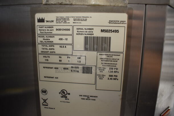 2015 Taylor 430-12 Stainless Steel Commercial Countertop Single Flavor Frozen Beverage Machine w/ Drink Mixer Attachment. 115 Volts, 1 Phase. 21x30x28 - Image 5 of 7