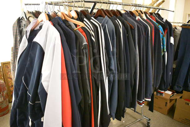 Clothing Rack Lot of Various Men's Clothing Including Sports Jackets, Long Sleeve Shirts, and Dress Shirts. Clothing Racks Not Included!