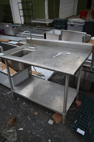 Stainless Steel Commercial Table w/ Sink Bay, Faucet, Handles, Back Splash and Under Shelf. Bay 11.5x15.5