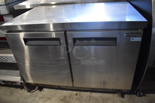 Dukers DUC48F Stainless Steel Commercial 2 Door Undercounter Freezer on Commercial Casters. 115 Volts, 1 Phase. 48.5x31.5x36. Tested and Working! - Image 2 of 6