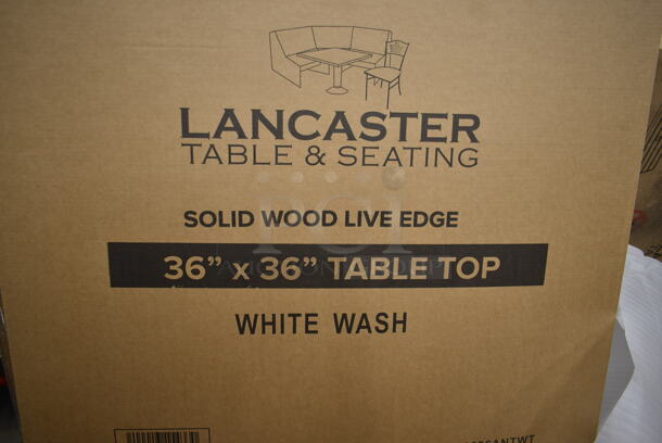 7 BRAND NEW IN BOX! Lancaster Table & Seating 36"x36" Solid Wood Live Edge White Wash Tabletop. 7 Times Your Bid! - Image 6 of 6
