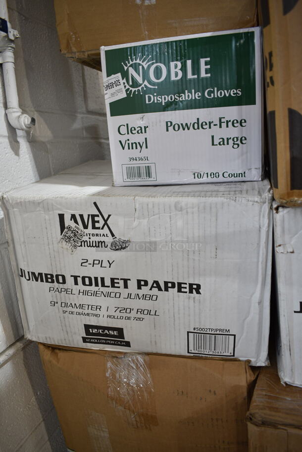 PALLET LOT of 25 BRAND NEW Boxes Including 2 Box 500LFLAT Choice Clear Flat Lid with Straw Slot - 9, 12, 16, 20, and 24 oz. - 1000/Case, 500TO993C3 Choice 9" x 9" x 3" Microwaveable 3-Compartment Black / Clear Plastic Hinged Container - 100/Case, 2 Box 127DM12BULK Choice 12 oz. Ultra Clear PET Plastic Round Deli Container - 500/Case, 127RD12BULK Choice 12 oz. Customizable Microwavable Translucent Round Deli Container - 500/Case, 2 Box 5002TPJPREM Lavex Premium 2-Ply 720' Universal Jumbo Toilet Paper Roll with 9" Diameter - 12/Case, 129MCS38B Choice 38 oz. Black Rectangular Microwavable Heavy Weight Container with Lid 8 3/4" x 6 1/4" x 2" - 150/Case, Carlisle KL12705 Kingline 12" x 9" x 1 3/16" Red Oval Platter - 12/Case, Choice 4 oz Portion Cups, 5004NAP1/4WH Choice White Linen-Feel 1/4 Fold Dinner Napkin - 800/Case, 3 Box 394365L Noble Products Powder-Free Disposable Clear Vinyl Gloves for Foodservice - Large - 1000/Case, 500TO883 Choice 8" x 8" x 3" Microwaveable 1-Compartment Black / Clear Plastic Hinged Container - 100/Case, 19343C Arcoroc 16 oz. Customizable Fully Tempered Mixing Glass / Pint Glass by Arc Cardinal - 24/Case, 612605070 Choice Full Size Foil Steam Table Pan Deep 3 3/8" Depth - Full Size Deep - 50/Case, 760FFMEDFRY Choice Medium 12 oz. Paper Scoop Cup with Fry Design - 1000/Case. 25 Times Your Bid! - Image 12 of 12
