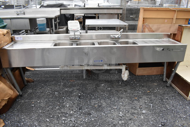 Stainless Steel Commercial 4 Bay Sink w/ Dual Drain Boards, 2 Faucets and 2 Handle Sets. 96x19x33. Bays 10x14x8 - Image 2 of 9