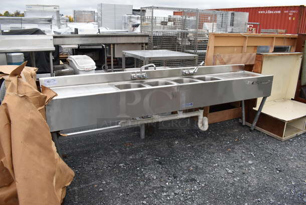 Stainless Steel Commercial 4 Bay Sink w/ Dual Drain Boards, 2 Faucets and 2 Handle Sets. 96x19x33. Bays 10x14x8 - Image 3 of 9