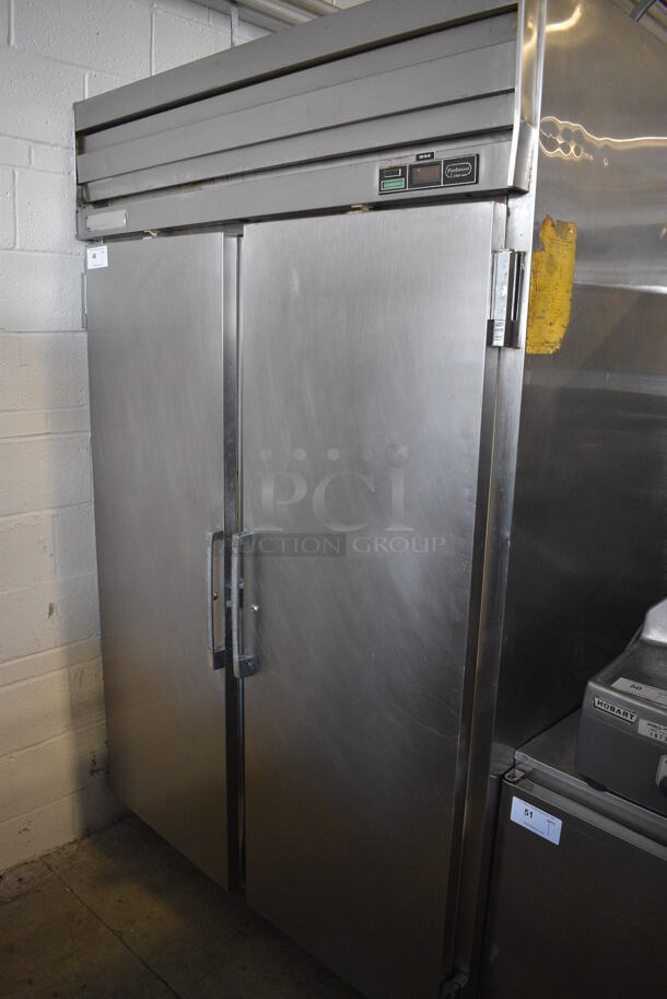 Beverage Air Stainless Steel Commercial 2 Door Reach In Cooler w/ Poly Coated Racks on Commercial Casters. 52x32x83. Tested and Working!