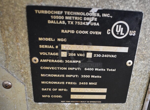 Turbochef Model NGC Stainless Steel Commercial Countertop Electric Powered Rapid Cook Oven. 208/240 Volts, 1 Phase. 26x28x23.5 - Image 4 of 6
