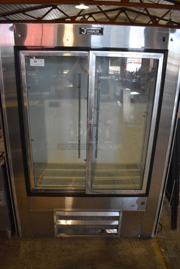 2013 Leader LS54SC Stainless Steel Commercial 2 Door Reach In Cooler Merchandiser w/ Racks. 115 Volts, 1 Phase. 54x30x75. Tested and Working!