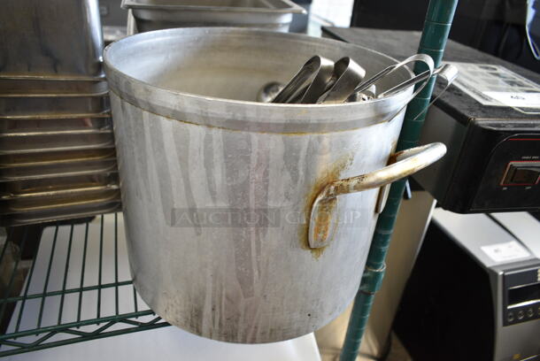 ALL ONE MONEY! Two Tier Lot of Various Items Including Stainless Steel Drop In Bins, Utensils, Metal Stock Pot and Cutting Boards - Image 7 of 12