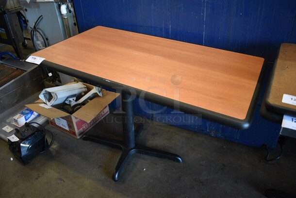 Wood Pattern Table w/ Black Metal Table Base. Stock Picture - Cosmetic Condition May Vary. 44x24x30. - Image 2 of 4