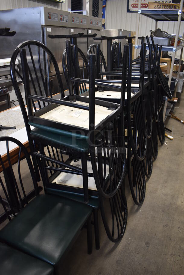 4 Black Metal Dining Chairs w/ Green Seat Cushion. Stock Picture - Cosmetic Condition May Vary. 16x17x36. 4 Times Your Bid! - Image 5 of 5