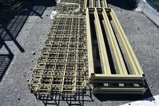 ALL ONE MONEY! Lot of 4 Tan Finish Dunnage Shelves w/ 4 Wire Covers. 60x18x1.5 - Image 3 of 4