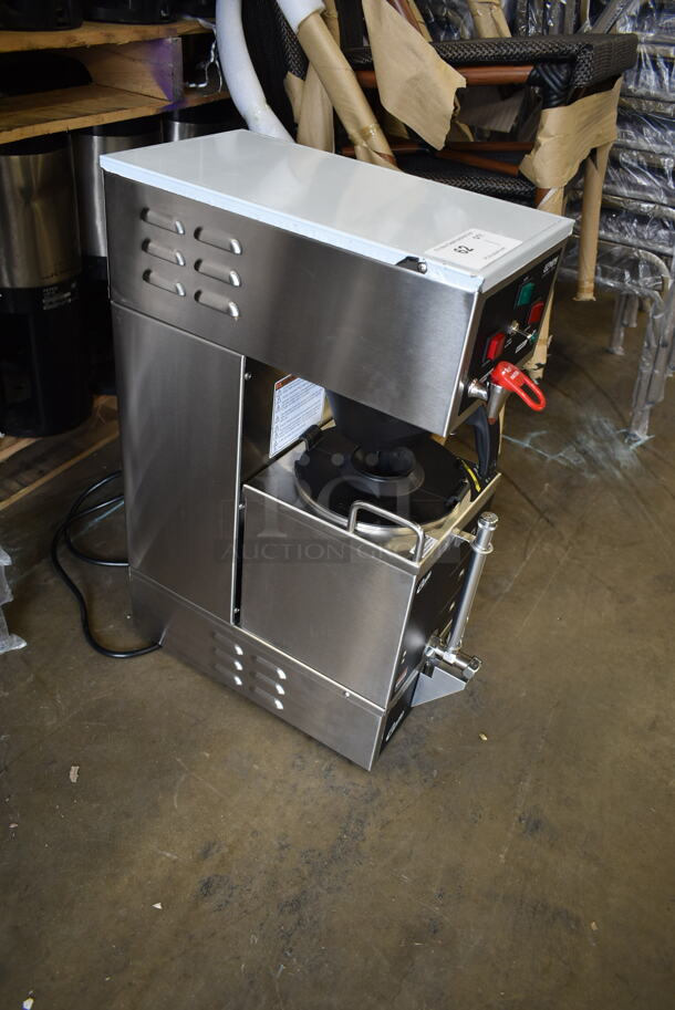 BRAND NEW SCRATCH AND DENT! Curtis GEM-120A-10 Gemini Stainless Steel Commercial Countertop Analog Satellite Coffee Brewer w/ Hot Water Dispenser, Satellite Server and Poly Brew Basket. 120 Volts, 1 Phase.  - Image 3 of 6