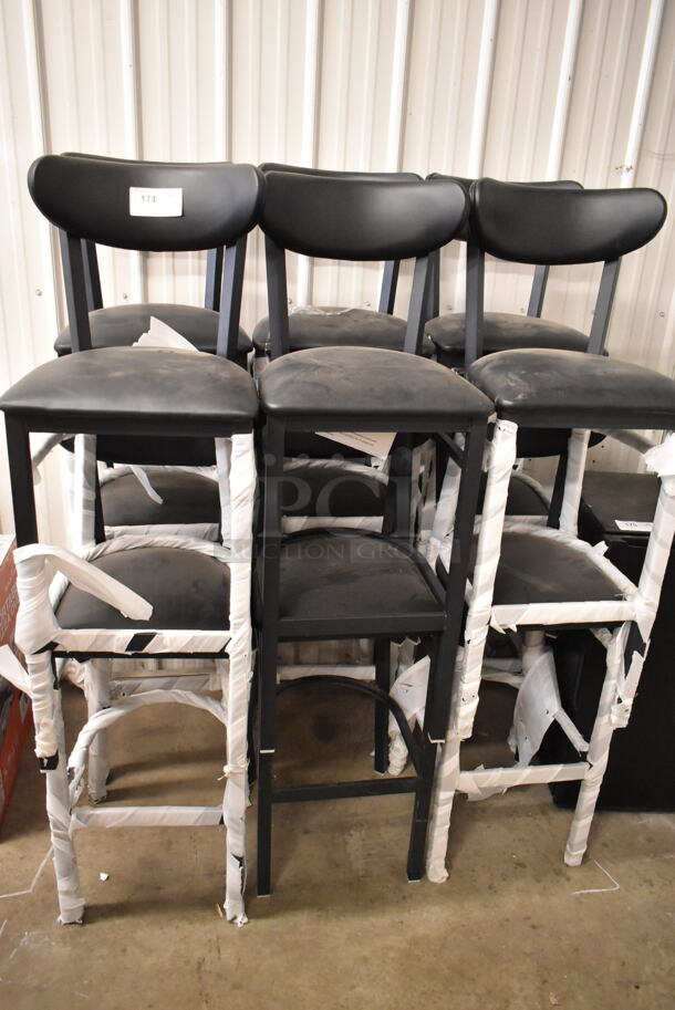 12 BRAND NEW SCRATCH AND DENT! Lancaster Table & Seating Black Metal Bar Height Chair w/ Black Cushion. 12 Times Your Bid!