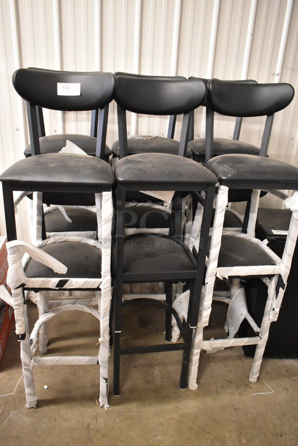 12 BRAND NEW SCRATCH AND DENT! Lancaster Table & Seating Black Metal Bar Height Chair w/ Black Cushion. 12 Times Your Bid! - Image 1 of 4