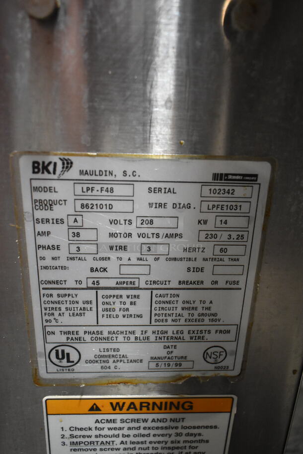 BKI LPF-F48 Stainless Steel Commercial Floor Style Electric Powered Pressure Fryer. 208-230 Volts, 3 Phase.  - Image 7 of 7