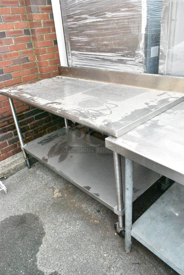 Stainless Steel Table w/ Metal Under Shelf, Drawer and Back Splash on Commercial Casters.  - Image 2 of 4