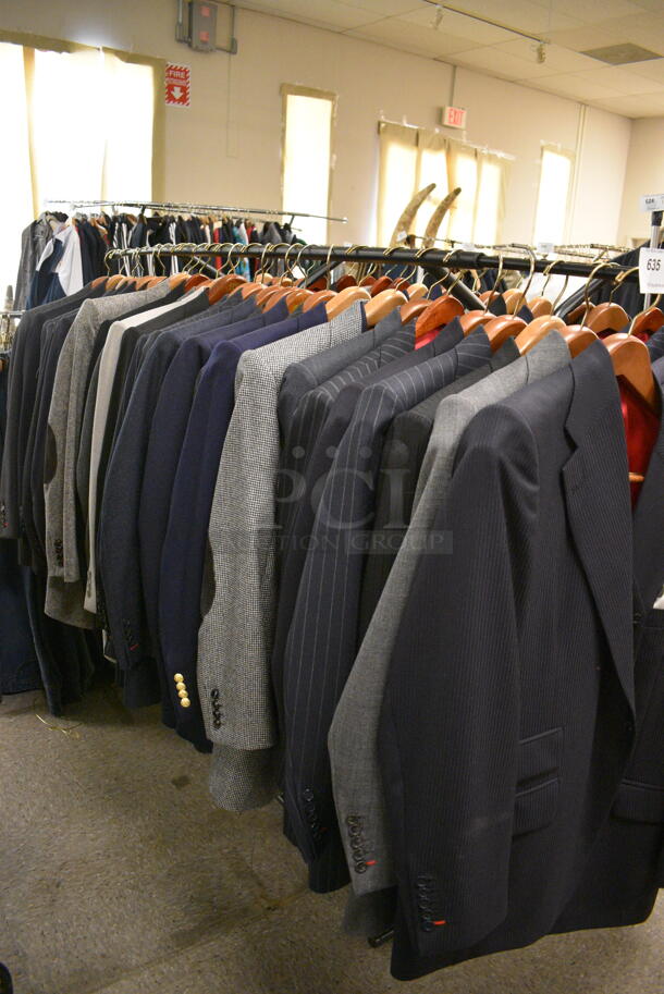 Clothing Rack Lot of Various Men's Custom Suit Jackets. Clothing Racks Not Included!
