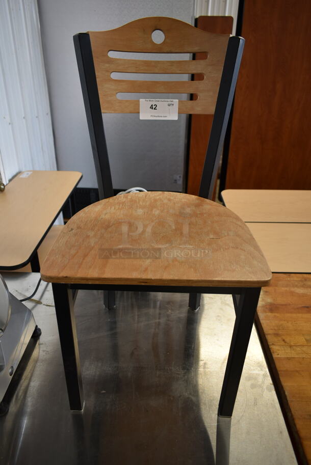 Wood Pattern Dining Height Chair on Black Metal Frame. - Image 1 of 3