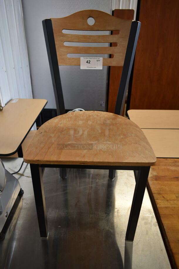 Wood Pattern Dining Height Chair on Black Metal Frame.