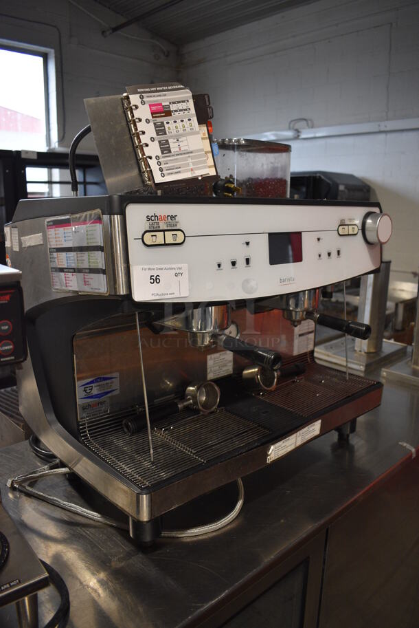 Schaerer Barista Stainless Steel Commercial Countertop 2 Group Espresso Machine w/ 4 Portafilters, 2 Steam Wands and 2 Hoppers. 208 Volts, 1 Phase. 29x22x30 - Image 4 of 8