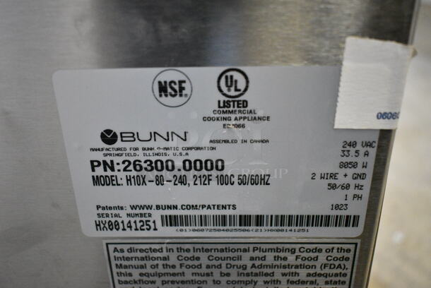 BRAND NEW SCRATCH AND DENT! 2023 Bunn 26300.0000 H10X-80-240 Stainless Steel Commercial Countertop 10 Gallon Hot Water Dispenser. 240 Volts, 1 Phase.  - Image 5 of 5