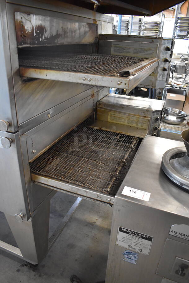 2 XLT 3270 Stainless Steel Commercial Natural Gas Powered Conveyor Pizza Oven on Commercial Casters. Comes w/ Hood / Vent. 180,000 BTU. 113x53x63, 99x37x22. 2 Times Your Bid! Picture of the Unit Before Removal Is Included In the Listing. - Image 6 of 12