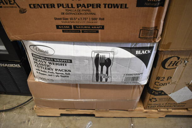 PALLET LOT of 20 BRAND NEW Boxes Including Tuxton BPM-135L 13.5 oz. Porcelain White Newport China Mug - 36/Case, Tuxton ALF-0303 Alaska 3 oz. Stackable Bright White China Espresso Cup - 36/Case, 127P150C Choice 1.5 oz. Clear Plastic Souffle Cup / Portion Cup - 2500/Case, 5002CPTENAT Lavex 2-Ply Natural Kraft Center Pull Paper Towel 510' Roll - 6/Case, 130BKFSNSPH Visions Wrapped Black Heavy Weight Cutlery Pack with Knife, Fork, Spoon, Napkin S&P  - 500/case, 2 Box 130HBKCUTFW Visions Individually Wrapped Black Heavy Weight Plastic Fork - 1000/Case, 760SOUP6WB Choice 6 oz. White Double Poly-Coated Paper Food Cup - 1000/Case, 795PTOKFTW3 Choice 8 1/2" x 6" x 2 1/2" Kraft Folded Paper #3 Take-Out Container with Window - 160/Case. 20 Times Your Bid! - Image 5 of 10