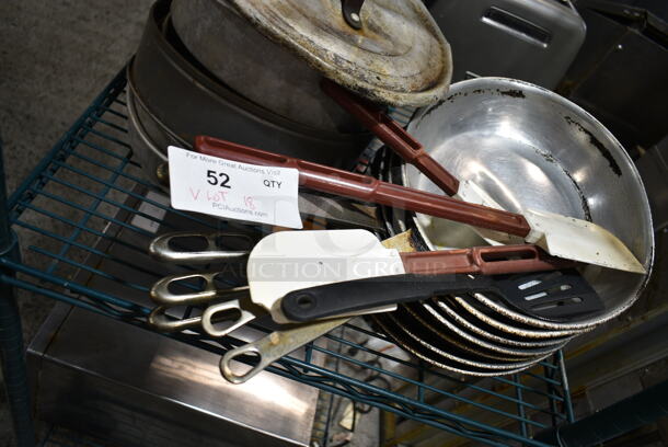 ALL ONE MONEY! Lot of Various Items Including Poly Spatulas, Metal Skillets, Round Baking Pans and Lid.  - Image 2 of 6