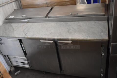 Leader PT72 S/C Stainless Steel Commercial Pizza Prep Table w/ Oversized Stone Cutting Board on Commercial Casters. 115 Volts, 1 Phase. Tested and Working!
