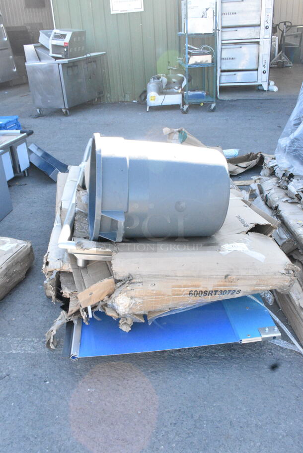 10 BRAND NEW SCRATCH AND DENT! Items Including Regency 600SRT3072S 30" x 72" 16-Gauge Type 304 Stainless Steel Sorting Table, 712SSUP2448 Lavex 24" x 48" Stainless Steel Urinal Partition, 164TB2222 Lancaster Table & Seating 22" x 22" Cross Cast Iron Table Base Plate, Yogurt Cups. 10 Times Your Bid! - Image 1 of 9