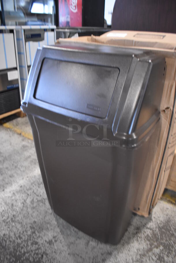 BRAND NEW IN BOX! Rubbermaid 7822 Brown Poly Profile Container 15 Gallon Slim Jim Wall Mountable Fire Resistant Trash Can. 20x11x34 - Image 5 of 7