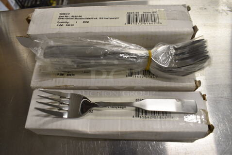 60 BRAND NEW IN BOX! Winco  0025-06 Stainless Steel Houston Salad Forks. 6". 60 Times Your Bid!