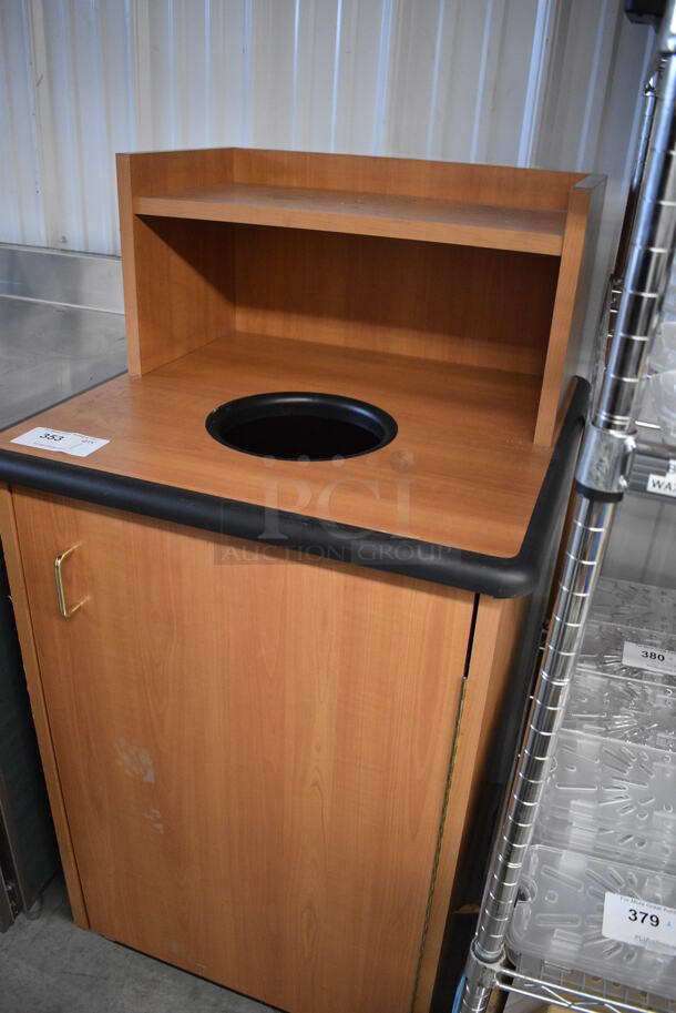 Wood Pattern Trash Can Shell w/ Trash Deposit Hole, Tray Return, Door and Poly Trash Can. 25.5x25.5x48 - Image 2 of 4