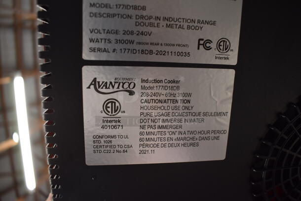 BRAND NEW! Avantco 1771D18DB Commercial Electric Black Drop-In  Double Induction Range/Induction Cooker. 208-240V. Tested And Working!  - Image 7 of 7