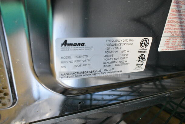 2022 Amana RCS10TS Stainless Steel Commercial Countertop Microwave Oven. 120 Volts, 1 Phase.  - Image 4 of 5