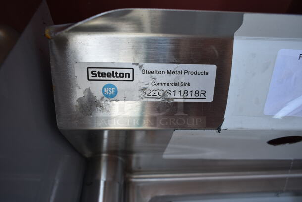 BRAND NEW SCRATCH AND DENT! Steelton 522CS11818R 38 3/4" 18-Gauge Stainless Steel One Compartment Commercial Sink with Right Drainboard - 18" x 18" x 12" Bowl. No Legs.  - Image 7 of 7
