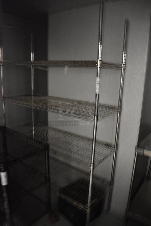 Chrome Finish 4 Tier Wire Shelving Unit. BUYER MUST DISMANTLE. PCI CANNOT DISMANTLE FOR SHIPPING. PLEASE CONSIDER FREIGHT CHARGES.
 48x18x75. (kitchen) - Image 2 of 4