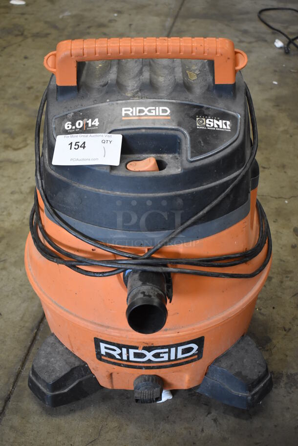 Rigid WD14500 Orange and Black Wet Dry Shop Vac Vacuum. 120 Volts, 1 Phase. 19x22x27. Tested and Working!