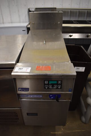 2020 Pitco Frialator SSPG14 Solstice Supreme Stainless Steel Commercial Floor Style Natural Gas Powered Pasta Cooker w/ Metal Bin and Lid. 60,000 BTU. 15.5x36x49