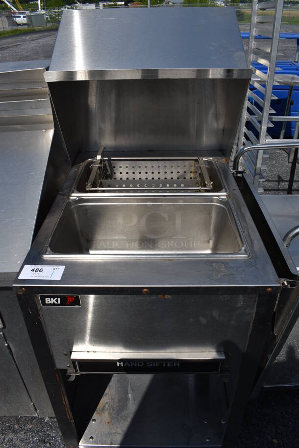BKI Stainless Steel Commercial Floor Style Breading Station on Commercial Casters. 27x34x59