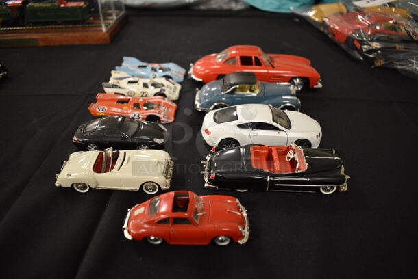10 Vintage Model Collectible Cars! Includes Mercedes 300 SL, Cadillac, and Porsche. 10 Times Your Bid! 
