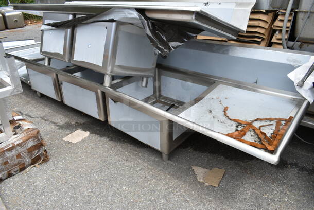 	BRAND NEW SCRATCH AND DENT! Regency 600S32323224 121" 16-Gauge Stainless Steel Three Compartment Commercial Sink with Galvanized Steel Legs and 2 Drainboards - 23" x 23" x 12" Bowls. No Legs. - Image 2 of 7