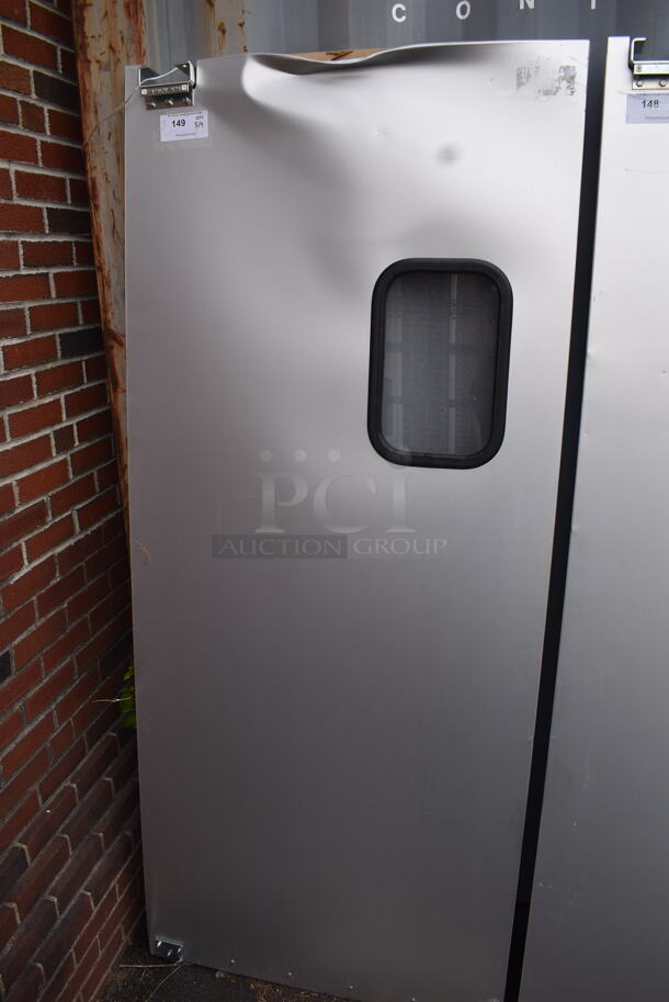 BRAND NEW SCRATCH AND DENT! Single Aluminum Swinging Traffic Door With Window