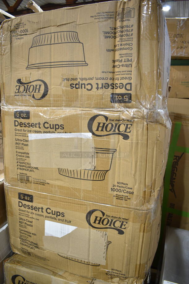 PALLET LOT of 25 BRAND NEW Boxes Including 3 Box 760PIC05 Choice 5 oz. Clear Plastic Dessert Cup - 1000/Case, 407PZWRIM14 Choice 14" Wide Rim Pizza Pans, 2 Box 922EC14 Acopa Round Roll Top Chafer, Baker's Mark 15" x 11 1/2" x 2 1/4" White Customizable Auto-Popup Donut / Bakery Box - 100/Bundle, 50010DWALLW Choice 10 oz. White Smooth Double Wall Paper Hot Cup - 500/Case, 128HD16COMBO ChoiceHD 16 oz. Microwavable Translucent Plastic Deli Container and Lid Combo Pack - 240/Case, 433NHT003 Choice 1/5 Large Size White Unprinted Medium-Duty T-Shirt Bag - 500/Case, 394385L Noble Products Powder-Free Disposable Latex Gloves for Foodservice - 1000/Case, 3 Box 130WFORK Choice Individually Wrapped Medium Weight White Plastic Fork - 1000/Case. 25 Times Your Bid! - Image 2 of 12