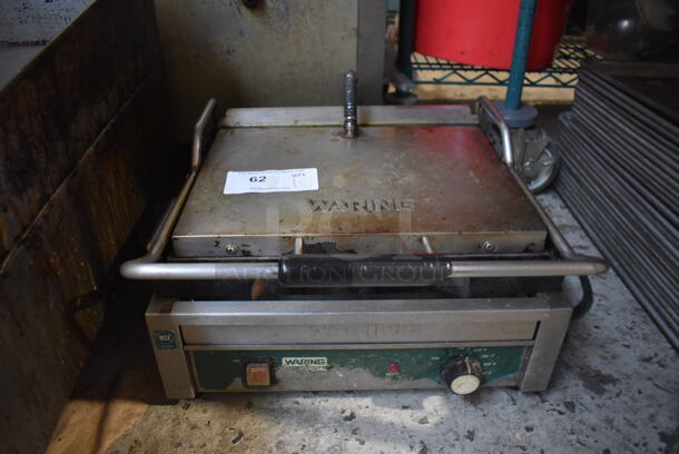 Waring Stainless Steel Commercial Countertop Electric Powered Panini Press w/ Thermostatic Controls. 19x19x12. Tested and Working!