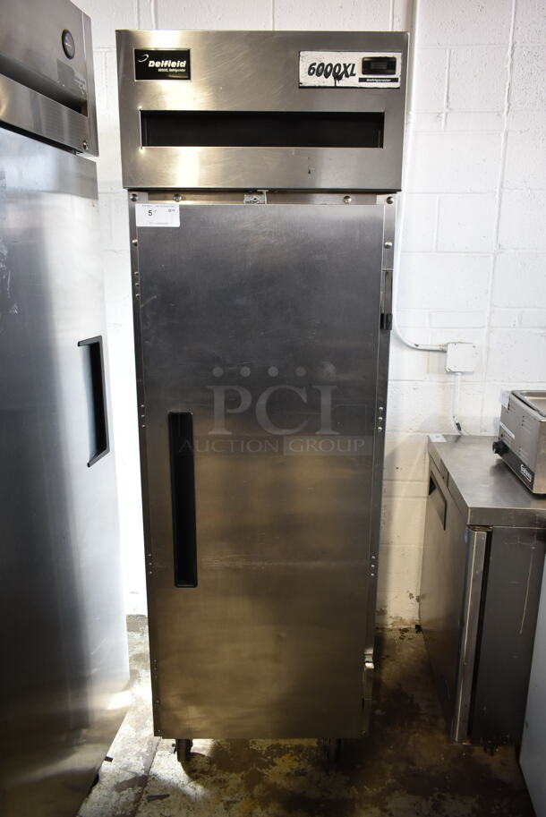 Delfield 6025XL-S Stainless Steel Commercial Single Door Reach In Cooler on Commercial Casters. 115 Volts, 1 Phase. Tested and Working! - Image 1 of 7