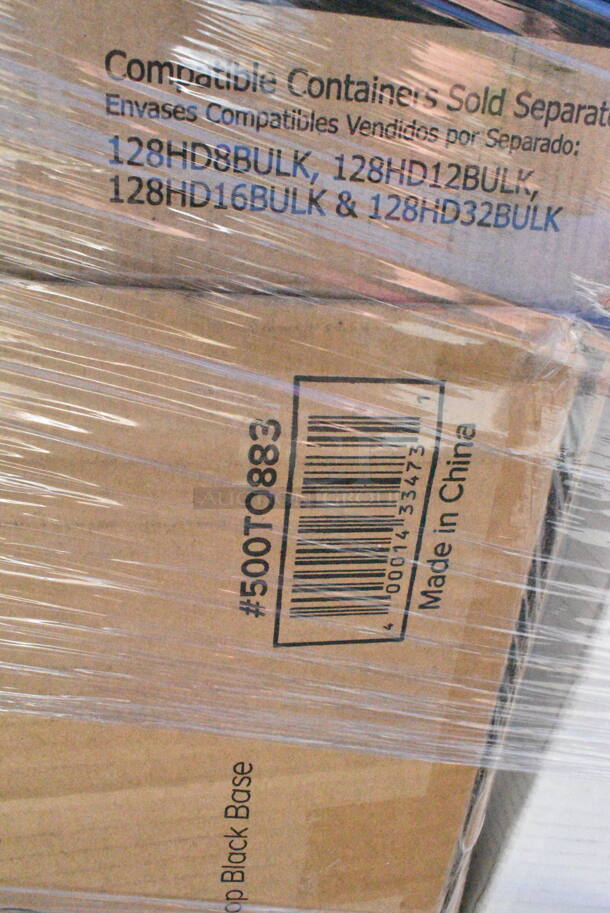 22 BRAND NEW Boxes Including 128HDLDBULK Choice Heavy Duty Microwavable Translucent Plastic Deli Container Lid - 480/Case, 500TO883C3 Choice 8" x 8" x 3" Microwaveable 3-Compartment Black / Clear Plastic Hinged Container - 100/Case, 500TO883 Choice 8" x 8" x 3" Microwaveable 1-Compartment Black / Clear Plastic Hinged Container - 100/Case, 395SP10 EcoChoice Compostable Sugarcane / Bagasse 10" x 10" Square Plate - 300/Case, 245WEDGEPZZA Choice White Clay Coated Clamshell Pizza Slice Box - 400/Case, DBP09HAM2015 Dixie Plates, 50012W Choice 12 oz. White Poly Paper Hot Cup - 1000/Case, 2 Box 394EN554XL Noble Products Low Dermatitis Potential Nitrile Exam Grade 4 Mil Textured Gloves - 1000/Case, 130BKFKSNSPH Choice Black Heavy Weight Wrapped Plastic Cutlery Pack with Napkin and Salt and Pepper Packets - 500/Case, 2 Box 129MCR32B Choice 32 oz. Black Round Microwavable Heavy Weight Container with Lid 7 1/4" - 150/Case. 22 Times Your Bid!  - Image 4 of 12